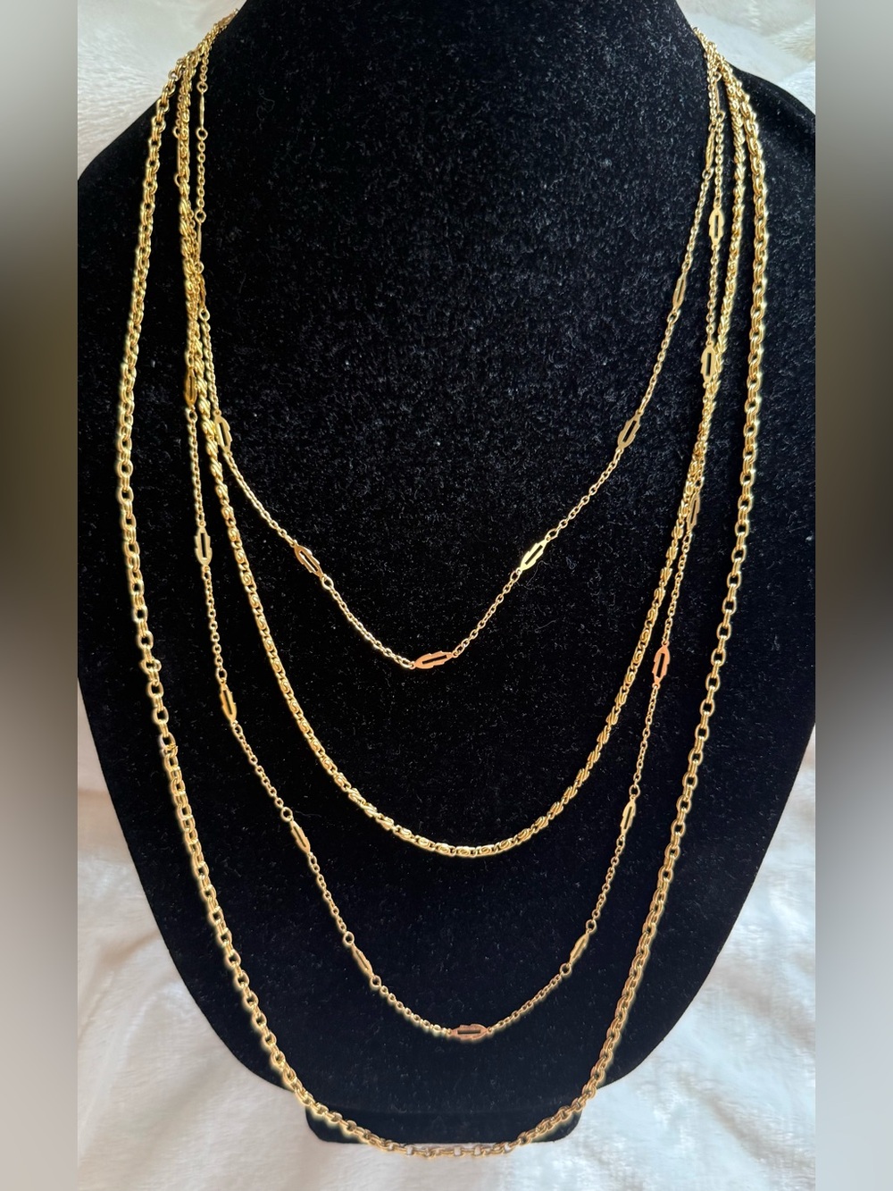 Vintage Gold Tone Multi-Layer Women's Necklace 5 Strands Chain